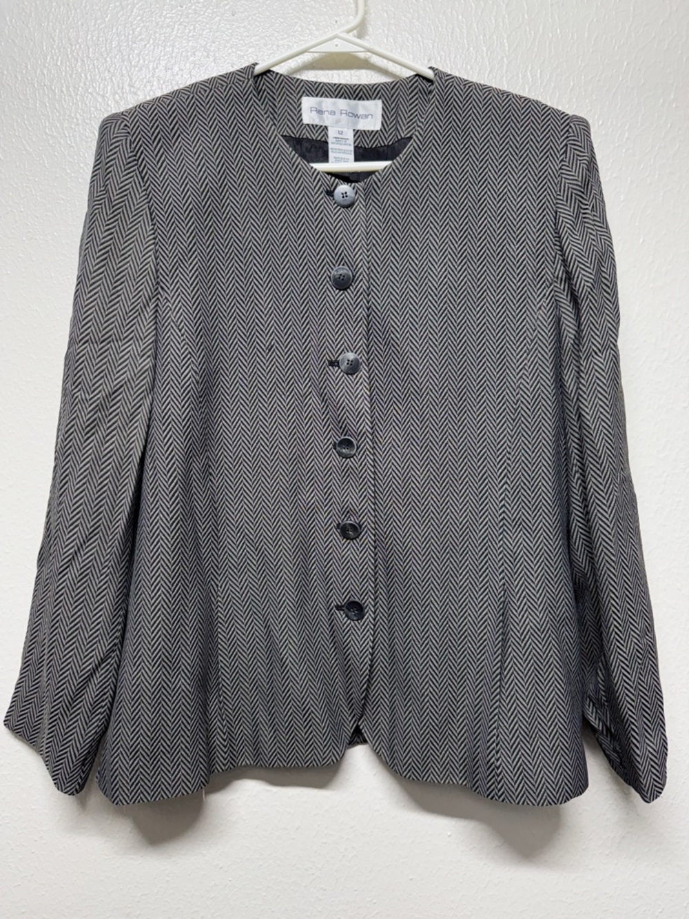 Rena Rowan Black & Grey Herringbone Round-Neck Blazer